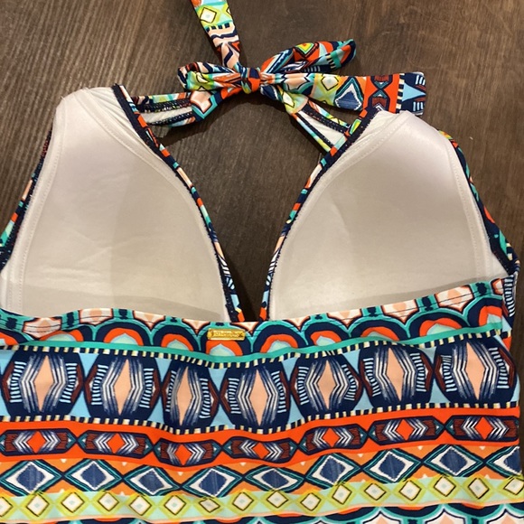 Ellen Tracy Blue Orange Tankini Swim Top Size 10 - Picture 7 of 12